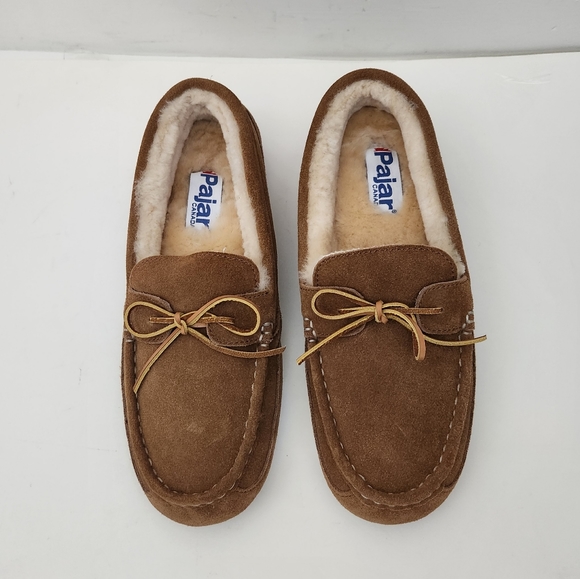 NEW Pajar tan suede leather shearling cabin slippers house shoe men size 42 - Picture 4 of 13